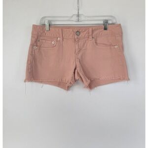 American Eagle Outfitters Soft Pink Raw Hem Stretch Denim Shorts Size 8 Low Rise